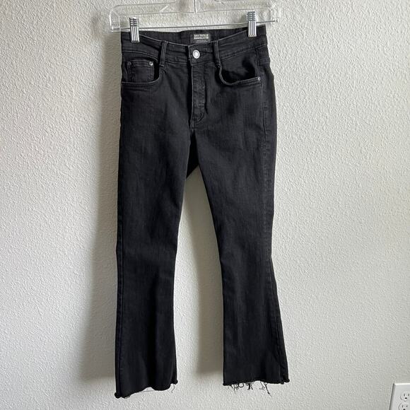 Zara Trafaluc Denim Crop Bootcut Jeans Women's 2 Black Raw Hem Mid Rise Cotton - Picture 1 of 7